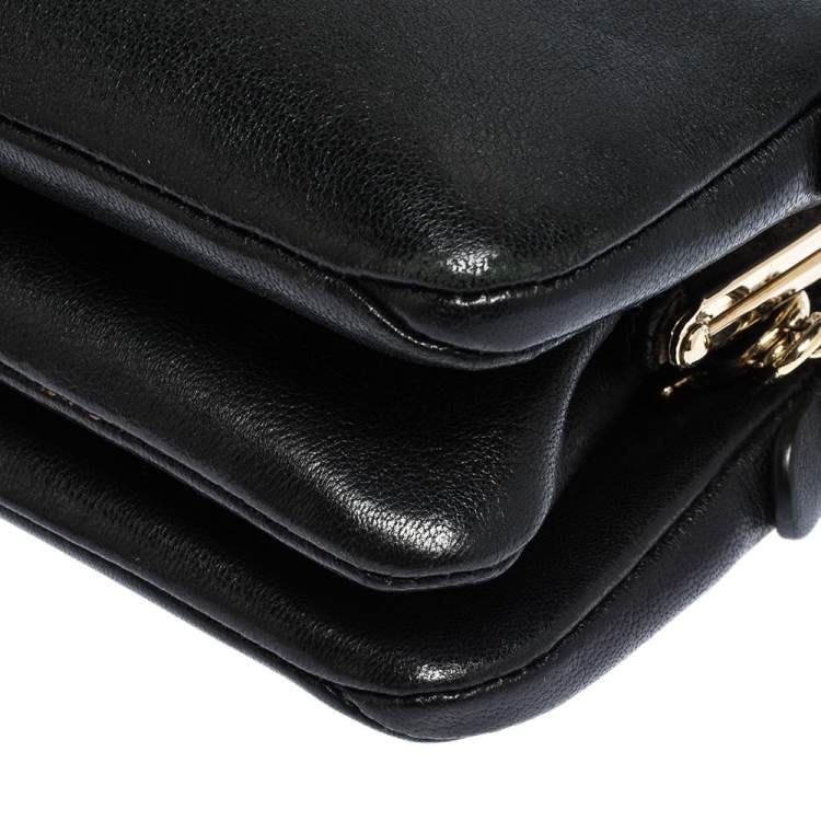 Pre Owned Dolce & Gabbana Black Leather Small Lily Twist Kiss Lock Clutch