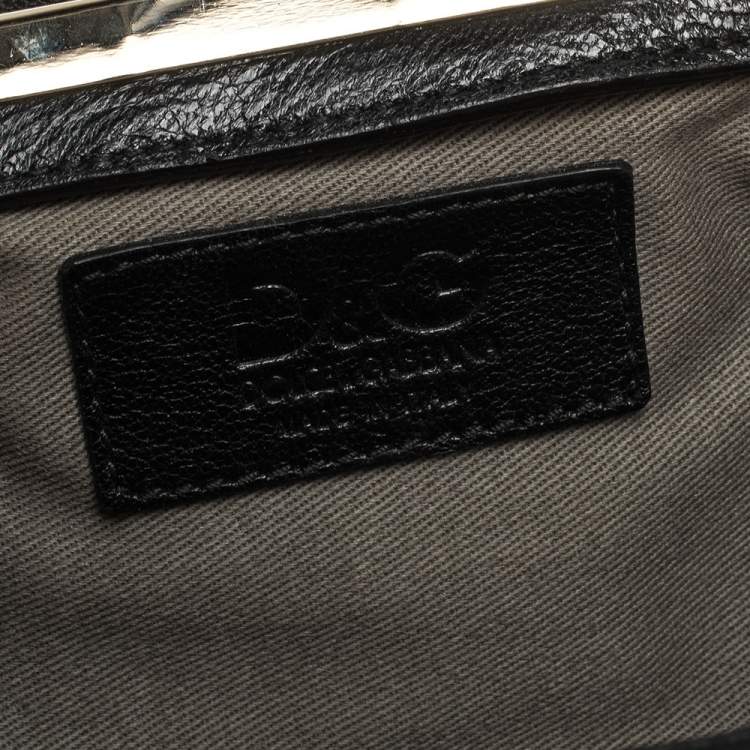 Pre Owned Dolce & Gabbana Black Leather Small Lily Twist Kiss Lock Clutch