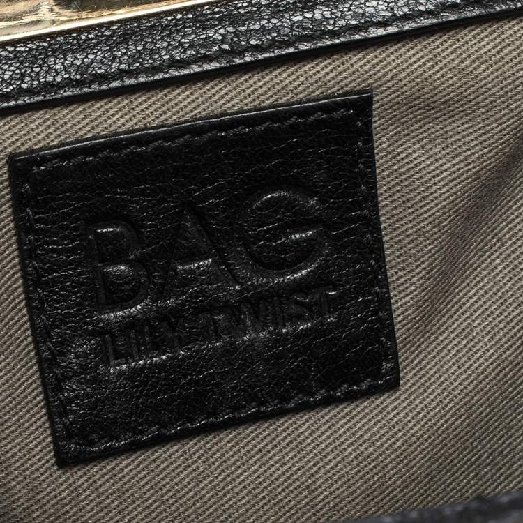 Pre Owned Dolce & Gabbana Black Leather Small Lily Twist Kiss Lock Clutch