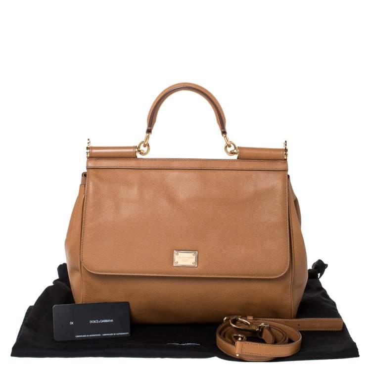 Pre Owned Dolce & Gabbana Tan Leather Large Miss Sicily Top Handle Bag
