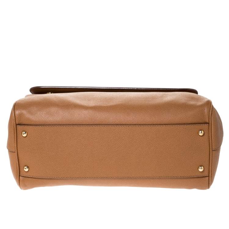 Pre Owned Dolce & Gabbana Tan Leather Large Miss Sicily Top Handle Bag