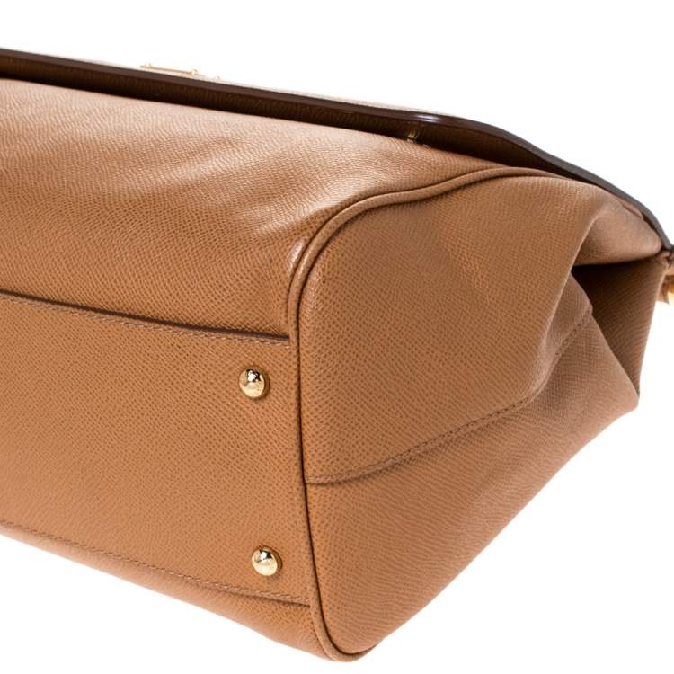 Pre Owned Dolce & Gabbana Tan Leather Large Miss Sicily Top Handle Bag