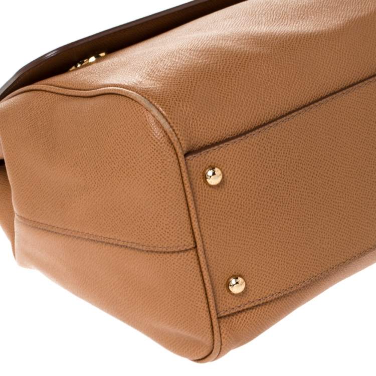 Pre Owned Dolce & Gabbana Tan Leather Large Miss Sicily Top Handle Bag