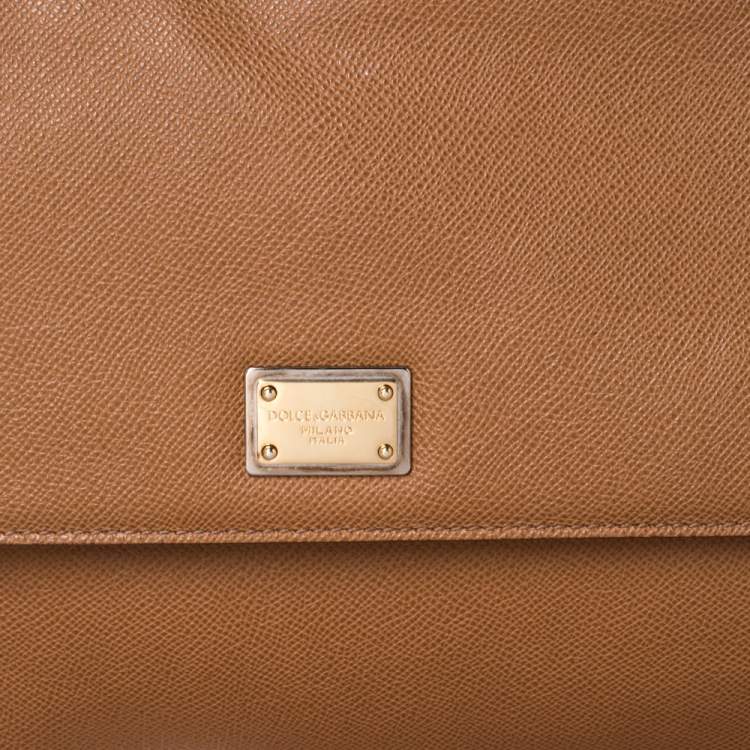 Pre Owned Dolce & Gabbana Tan Leather Large Miss Sicily Top Handle Bag