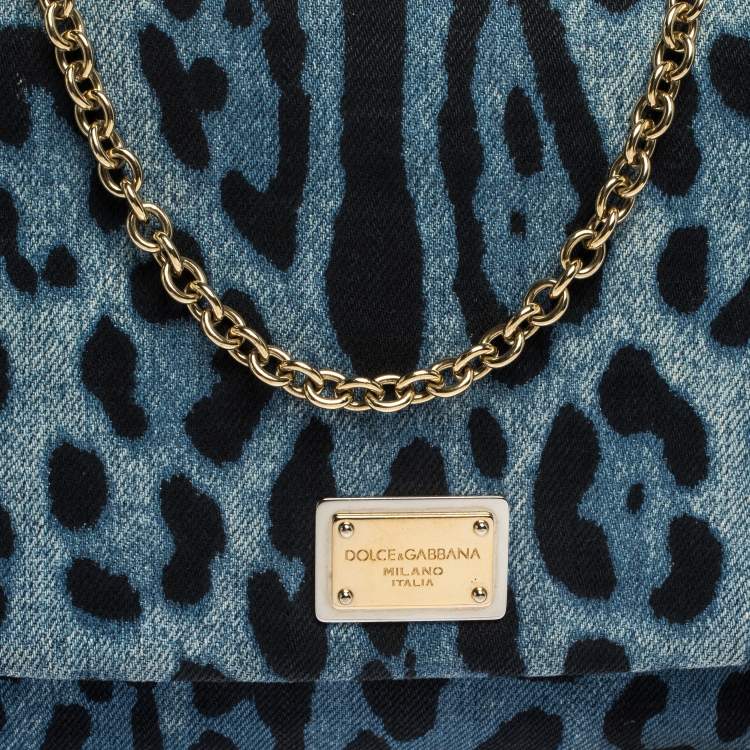 Pre Owned Dolce & Gabbana Blue Leopard Printed Denim Shoulder Bag