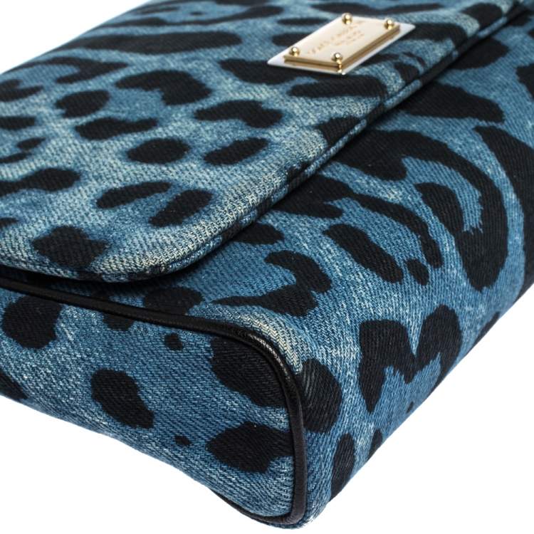 Pre Owned Dolce & Gabbana Blue Leopard Printed Denim Shoulder Bag