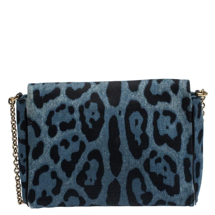 Pre Owned Dolce & Gabbana Blue Leopard Printed Denim Shoulder Bag