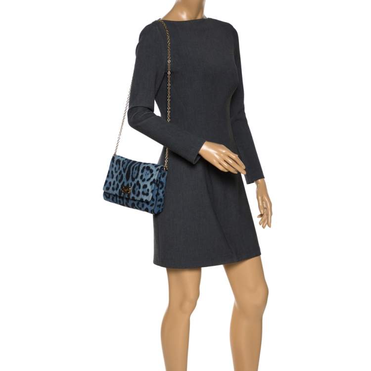 Pre Owned Dolce & Gabbana Blue Leopard Printed Denim Shoulder Bag