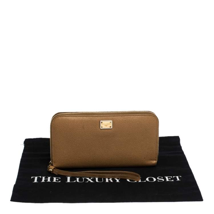Pre Owned Dolce & Gabbana Tan Leather Strappy Zip Around Wallet