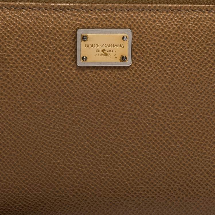 Pre Owned Dolce & Gabbana Tan Leather Strappy Zip Around Wallet