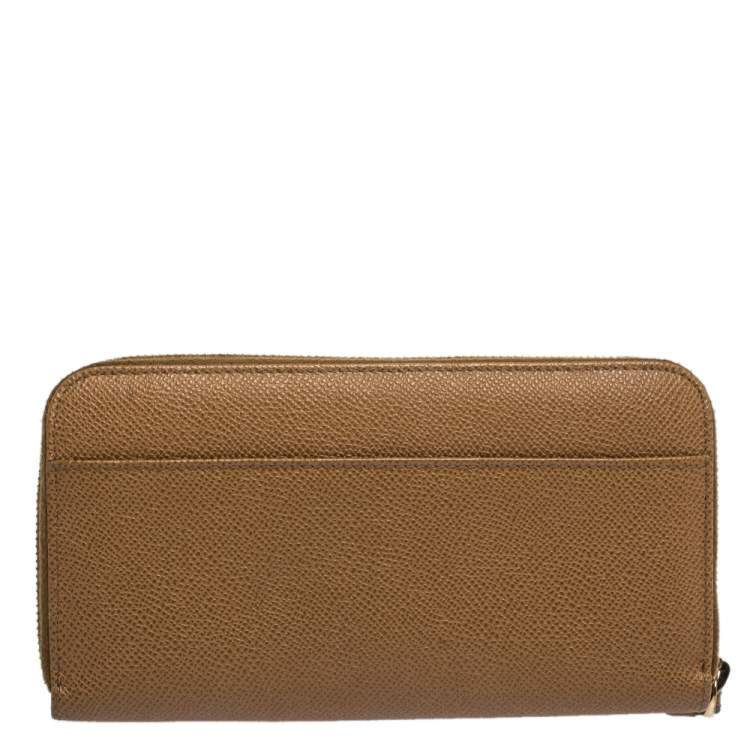 Pre Owned Dolce & Gabbana Tan Leather Strappy Zip Around Wallet