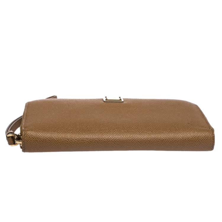 Pre Owned Dolce & Gabbana Tan Leather Strappy Zip Around Wallet