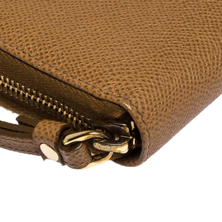 Pre Owned Dolce & Gabbana Tan Leather Strappy Zip Around Wallet