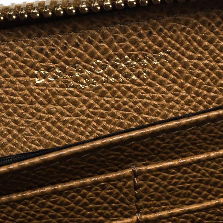 Pre Owned Dolce & Gabbana Tan Leather Strappy Zip Around Wallet