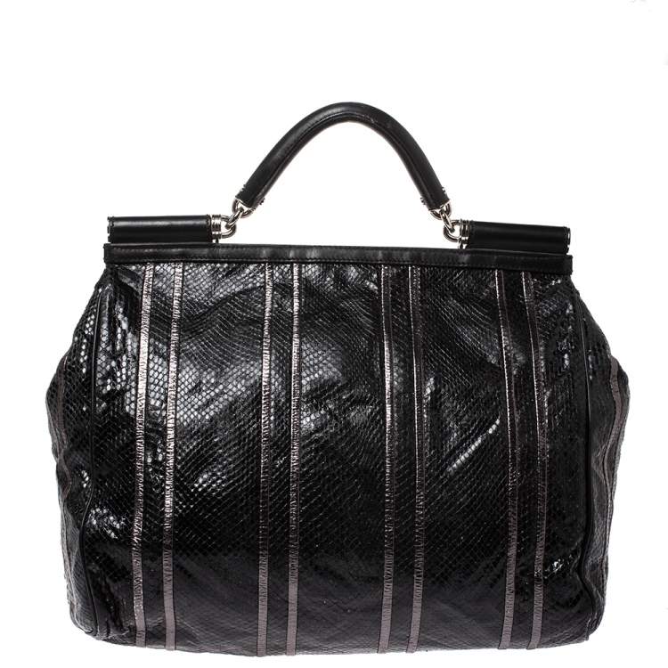 Pre Owned Dolce & Gabbana Snakeskin XL Miss Sicily Top Handle Bag