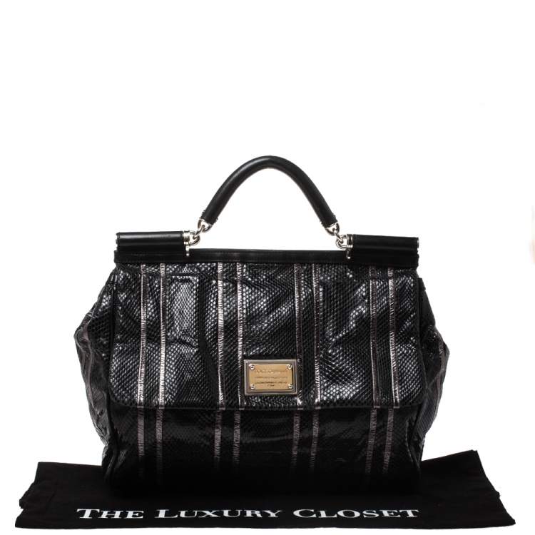 Pre Owned Dolce & Gabbana Snakeskin XL Miss Sicily Top Handle Bag
