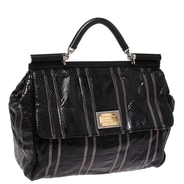Pre Owned Dolce & Gabbana Snakeskin XL Miss Sicily Top Handle Bag