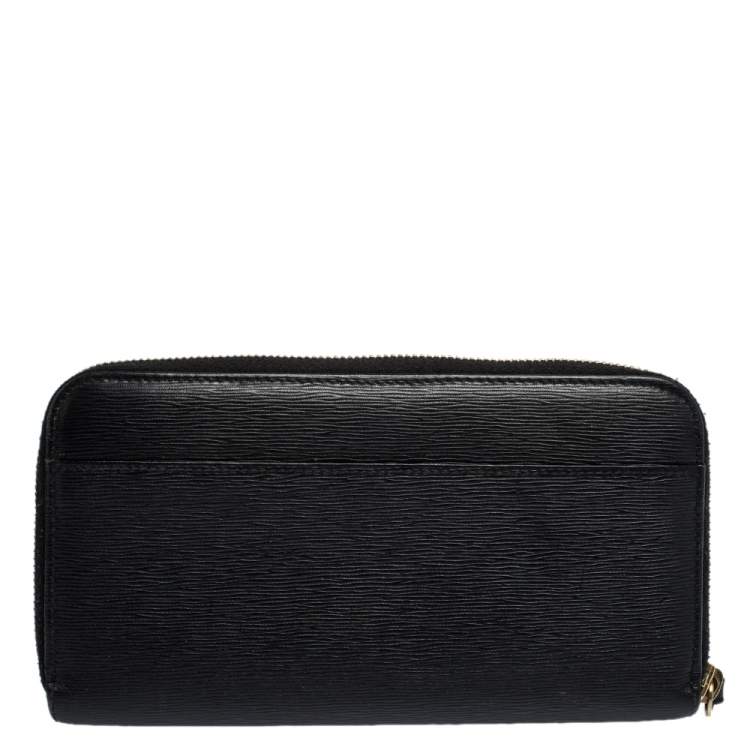 Pre Owned Dolce & Gabbana Black Leather Zip Around Continental Wallet