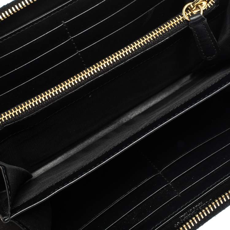 Pre Owned Dolce & Gabbana Black Leather Zip Around Continental Wallet