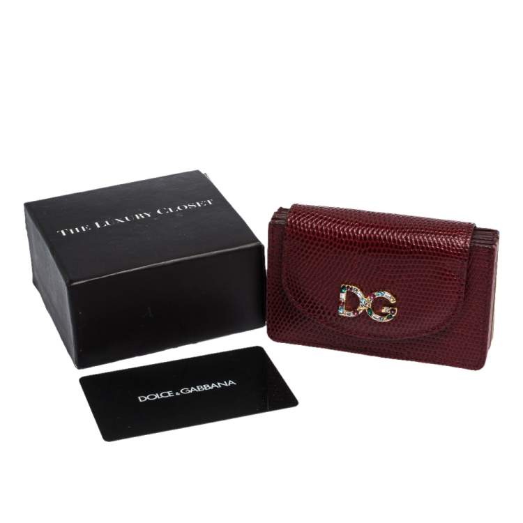 Pre Owned Dolce & Gabbana Red Lizard DG Millennial Flap Card Holder