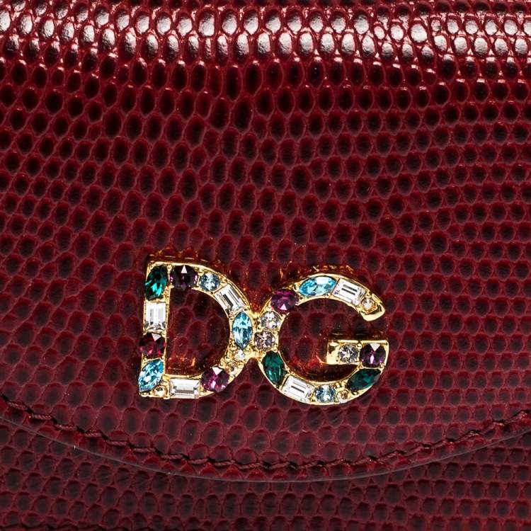 Pre Owned Dolce & Gabbana Red Lizard DG Millennial Flap Card Holder