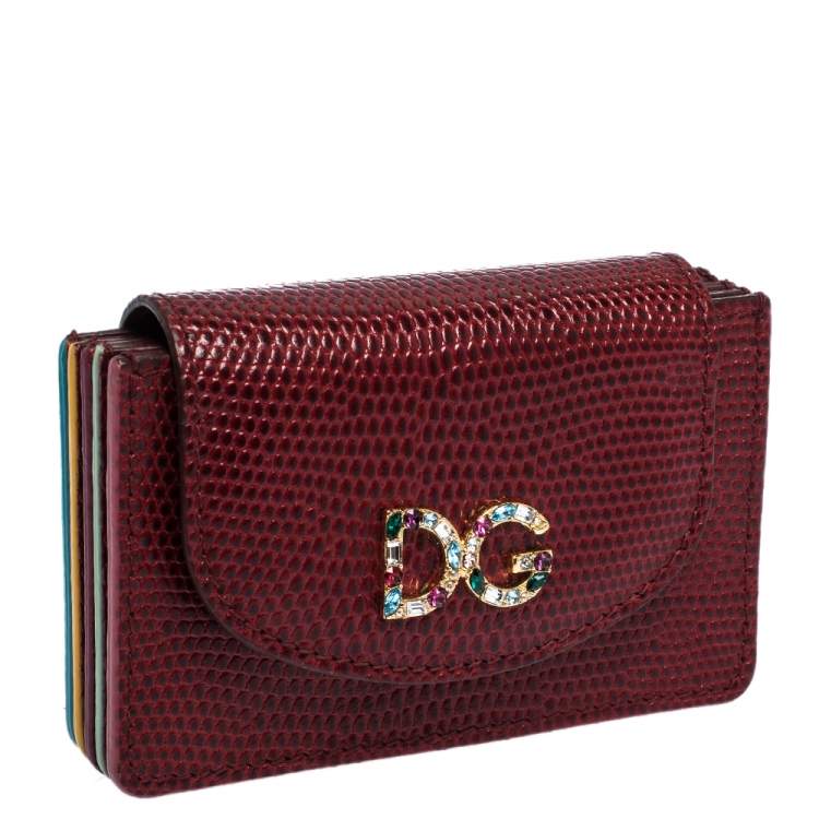 Pre Owned Dolce & Gabbana Red Lizard DG Millennial Flap Card Holder
