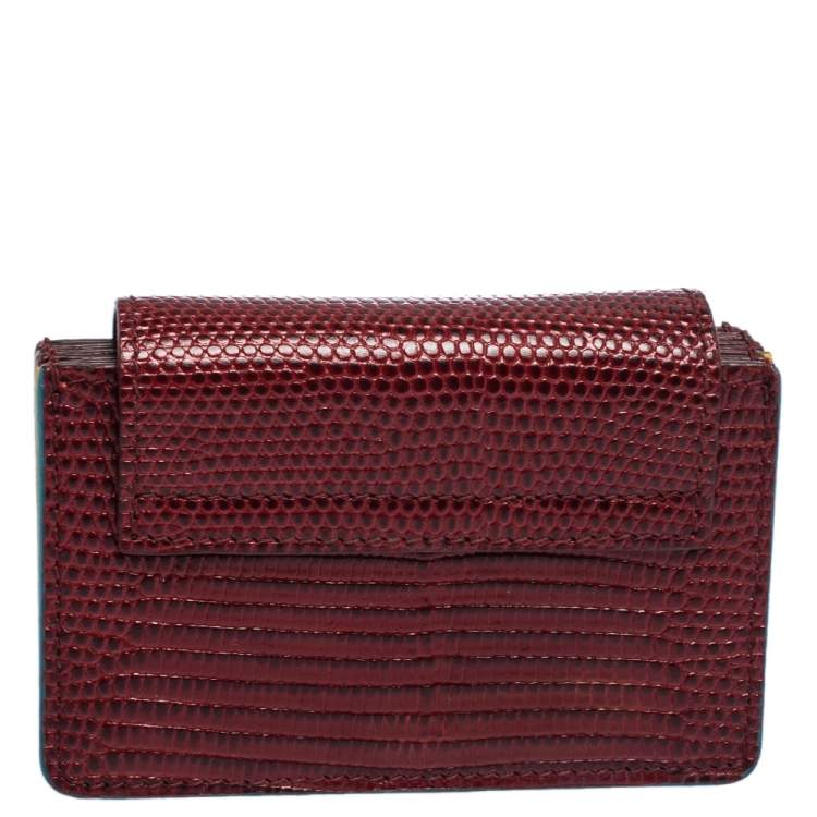 Pre Owned Dolce & Gabbana Red Lizard DG Millennial Flap Card Holder