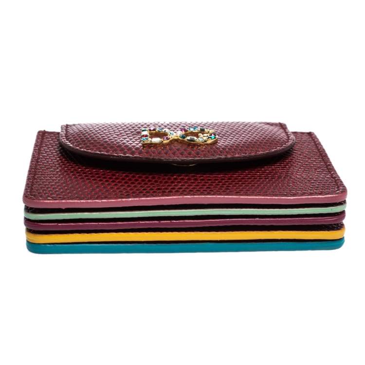 Pre Owned Dolce & Gabbana Red Lizard DG Millennial Flap Card Holder