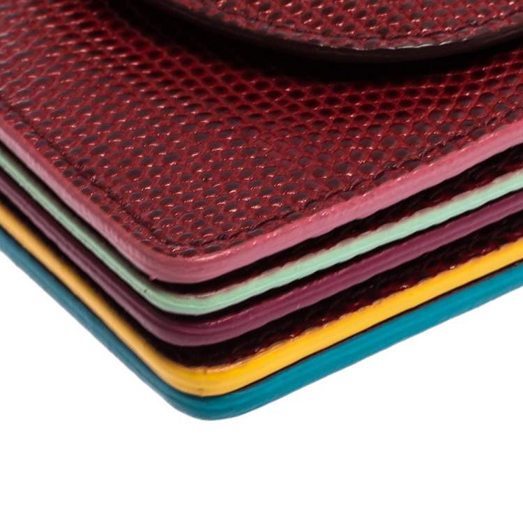 Pre Owned Dolce & Gabbana Red Lizard DG Millennial Flap Card Holder