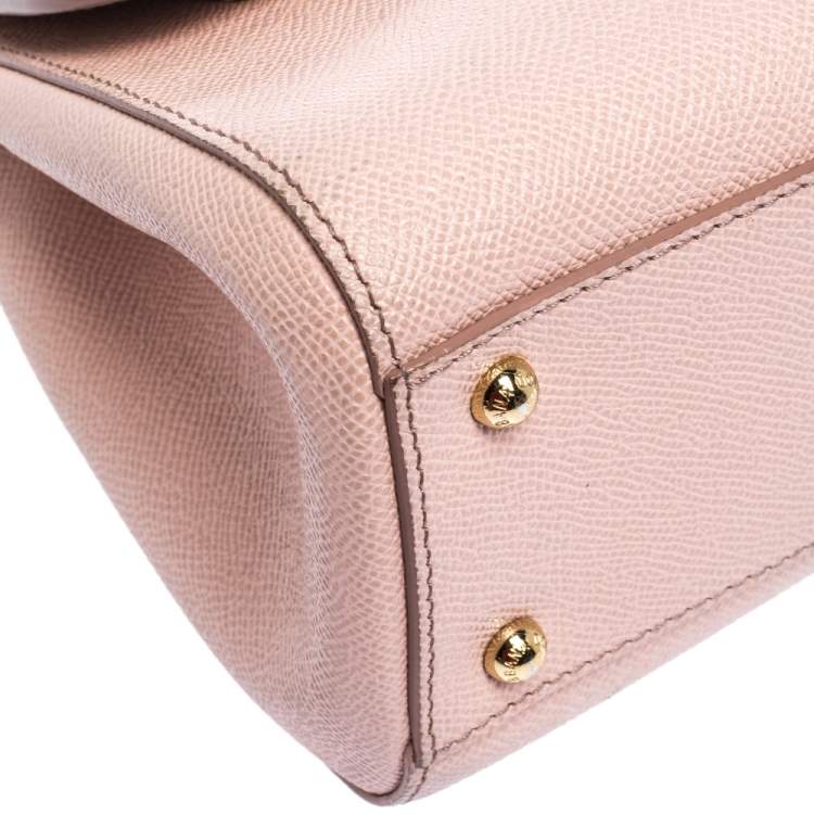 Pre Owned Dolce & Gabbana Light Pink Leather Medium Miss Sicily Top Handle Bag
