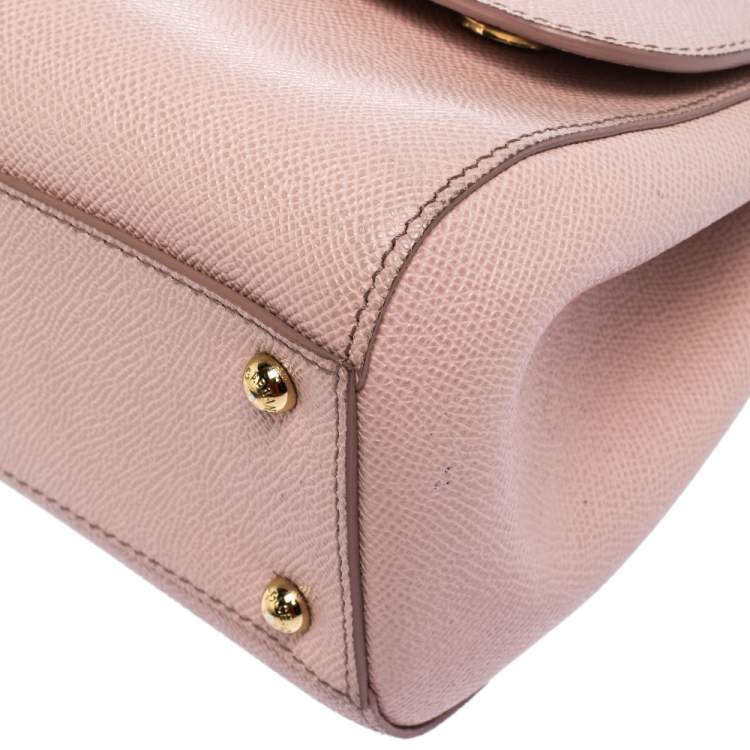 Pre Owned Dolce & Gabbana Light Pink Leather Medium Miss Sicily Top Handle Bag