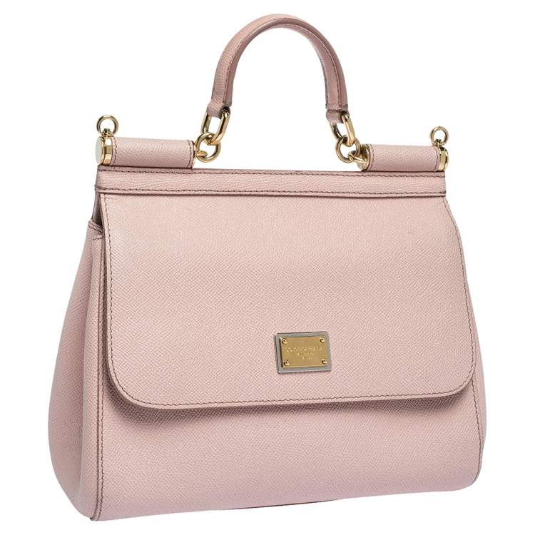 Pre Owned Dolce & Gabbana Light Pink Leather Medium Miss Sicily Top Handle Bag