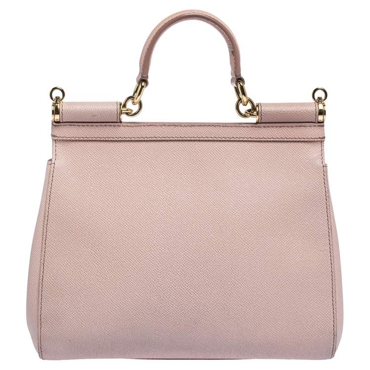 Pre Owned Dolce & Gabbana Light Pink Leather Medium Miss Sicily Top Handle Bag