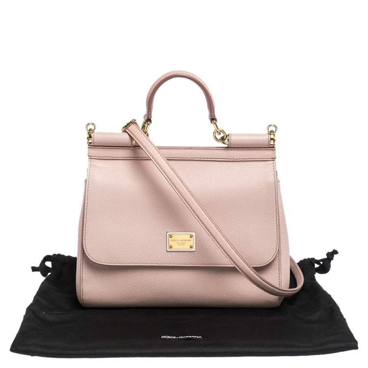 Pre Owned Dolce & Gabbana Light Pink Leather Medium Miss Sicily Top Handle Bag