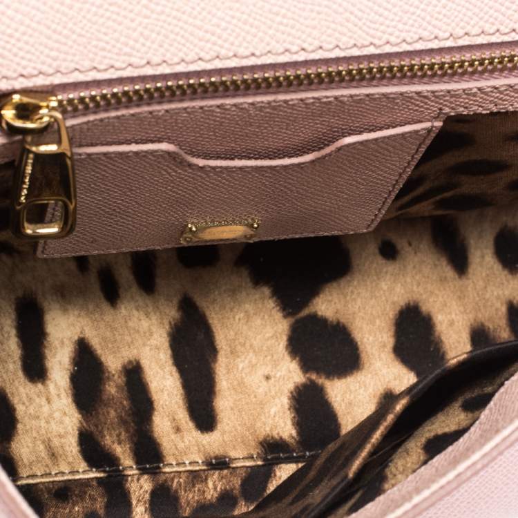 Pre Owned Dolce & Gabbana Light Pink Leather Medium Miss Sicily Top Handle Bag