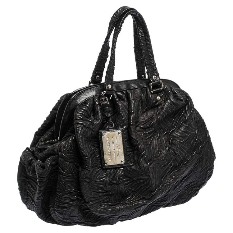 Pre Owned Dolce & Gabbana Black Leather Miss Curly Satchel 