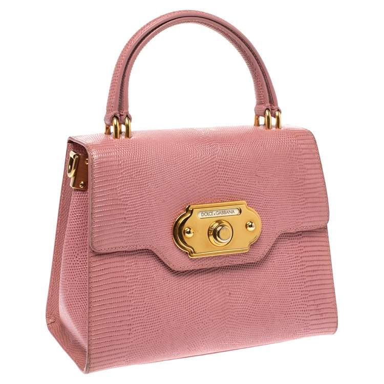 Pre Owned Dolce & Gabbana Pink Lizard Embossed Leather Welcome Top Handle Bag