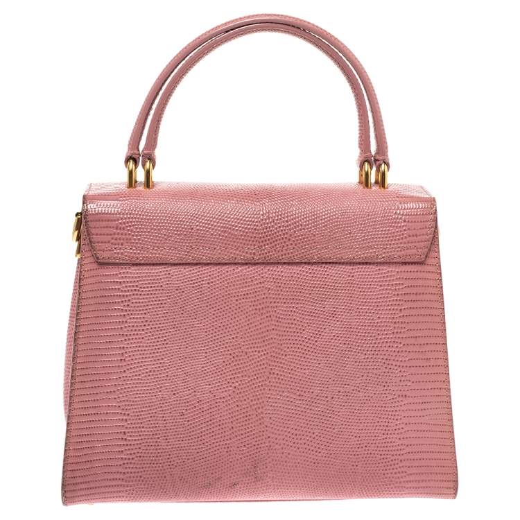 Pre Owned Dolce & Gabbana Pink Lizard Embossed Leather Welcome Top Handle Bag
