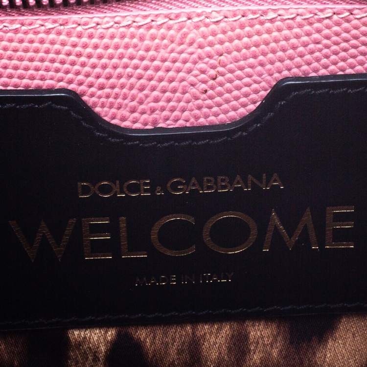Pre Owned Dolce & Gabbana Pink Lizard Embossed Leather Welcome Top Handle Bag