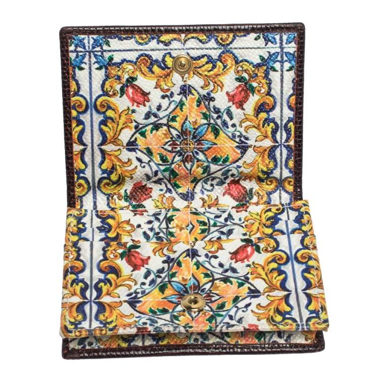 Pre Owned Dolce & Gabbana Dark Brown Lizard Embossed Leather Flap Card Holder