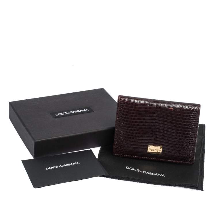 Pre Owned Dolce & Gabbana Dark Brown Lizard Embossed Leather Flap Card Holder