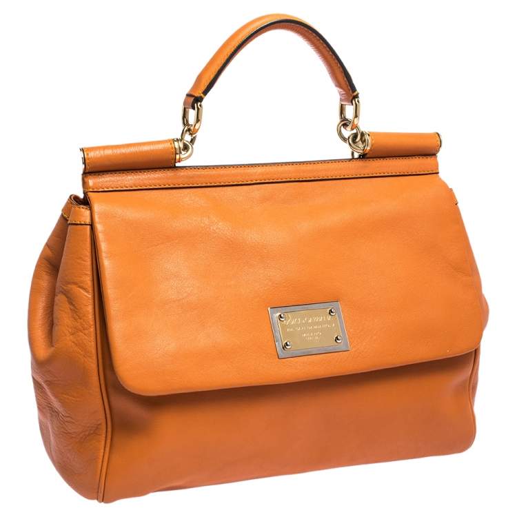 Pre Owned Dolce & Gabbana Orange Leather Large Miss Sicily Top Handle Bag