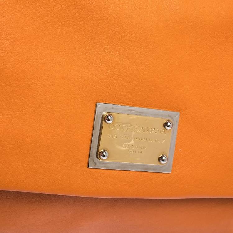Pre Owned Dolce & Gabbana Orange Leather Large Miss Sicily Top Handle Bag