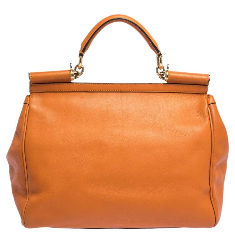 Pre Owned Dolce & Gabbana Orange Leather Large Miss Sicily Top Handle Bag