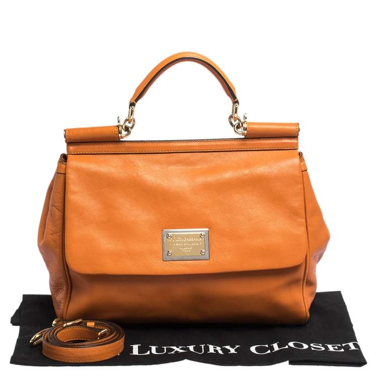 Pre Owned Dolce & Gabbana Orange Leather Large Miss Sicily Top Handle Bag