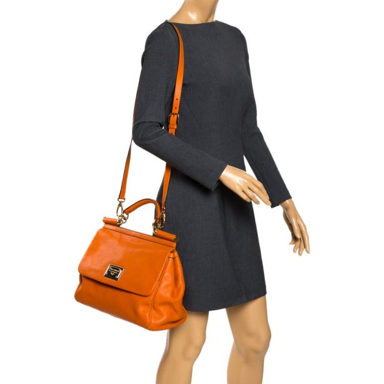 Pre Owned Dolce & Gabbana Orange Leather Large Miss Sicily Top Handle Bag