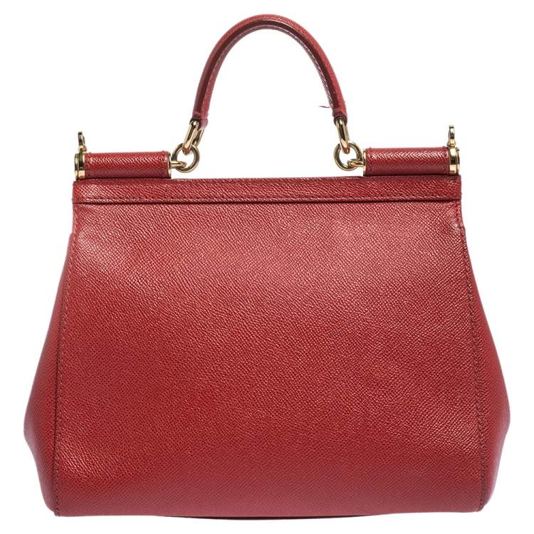 Pre Owned Dolce & Gabbana Red Leather Medium Miss Sicily Top Handle Bag