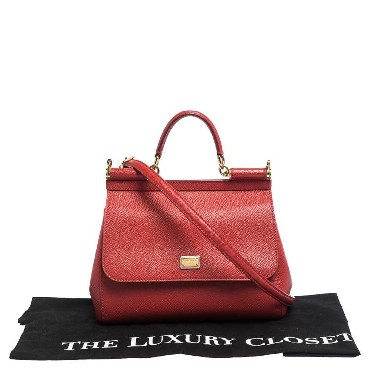 Pre Owned Dolce & Gabbana Red Leather Medium Miss Sicily Top Handle Bag