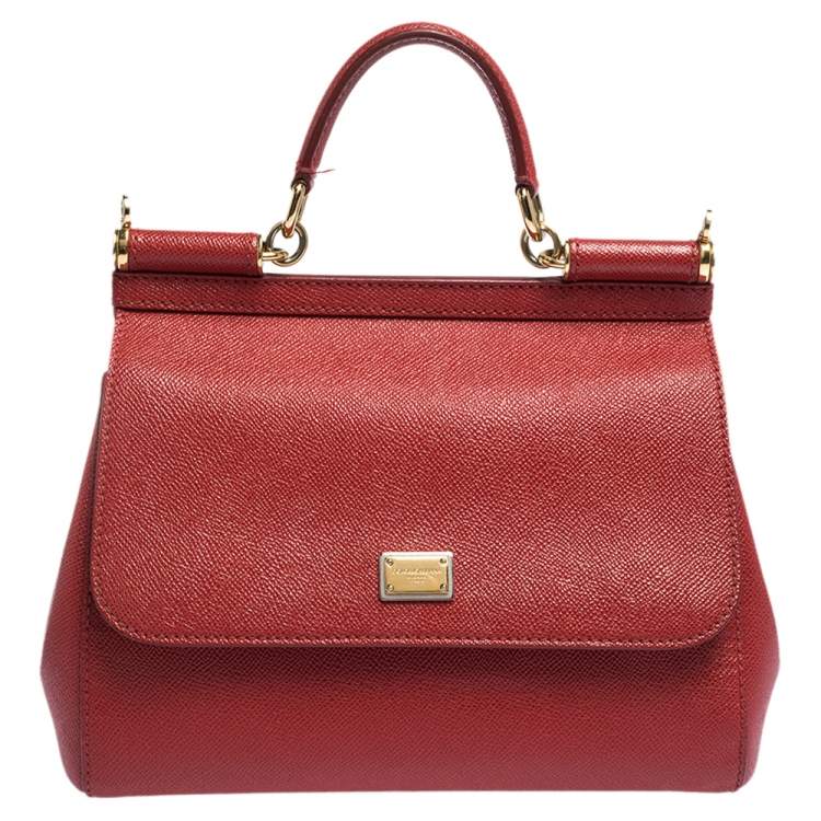Pre Owned Dolce & Gabbana Red Leather Medium Miss Sicily Top Handle Bag