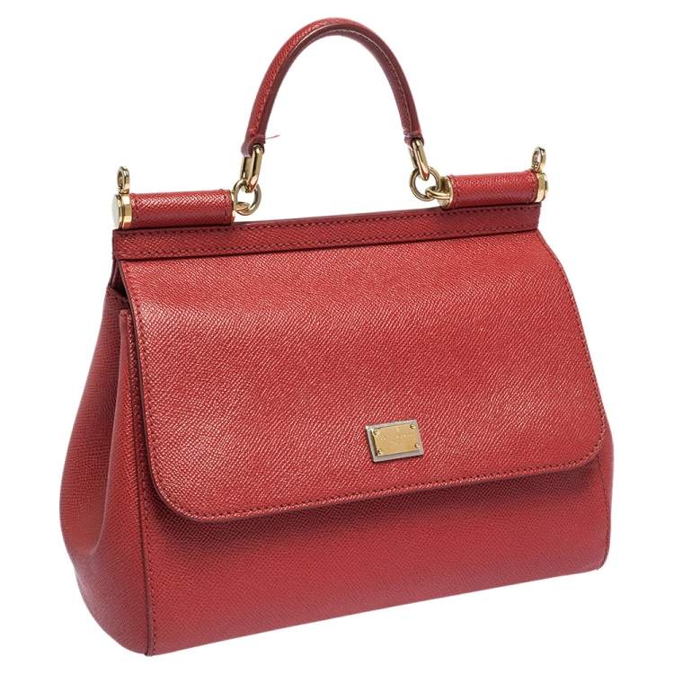 Pre Owned Dolce & Gabbana Red Leather Medium Miss Sicily Top Handle Bag